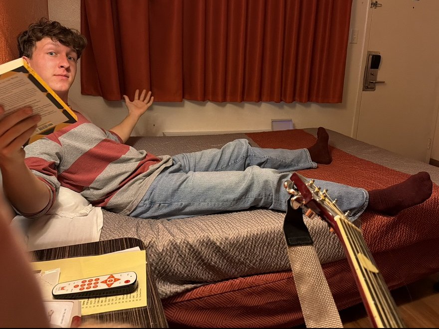 Reading with a guitar nearby